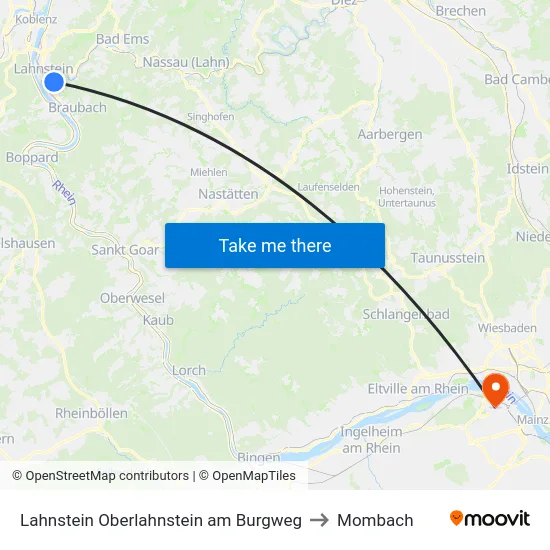 Lahnstein Oberlahnstein am Burgweg to Mombach map