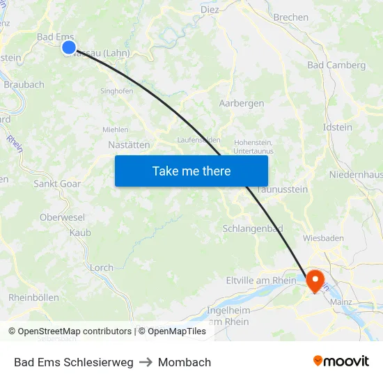 Bad Ems Schlesierweg to Mombach map
