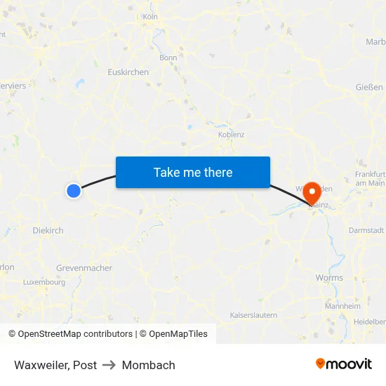 Waxweiler, Post to Mombach map