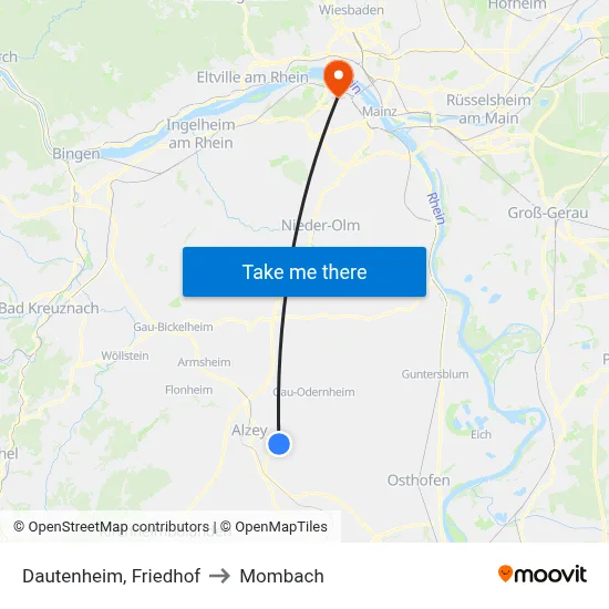 Dautenheim, Friedhof to Mombach map