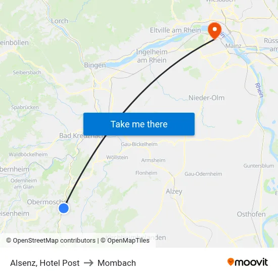 Alsenz, Hotel Post to Mombach map