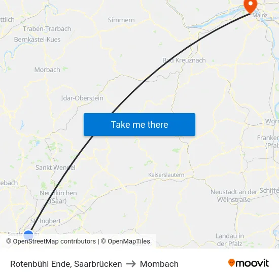 Rotenbühl Ende, Saarbrücken to Mombach map