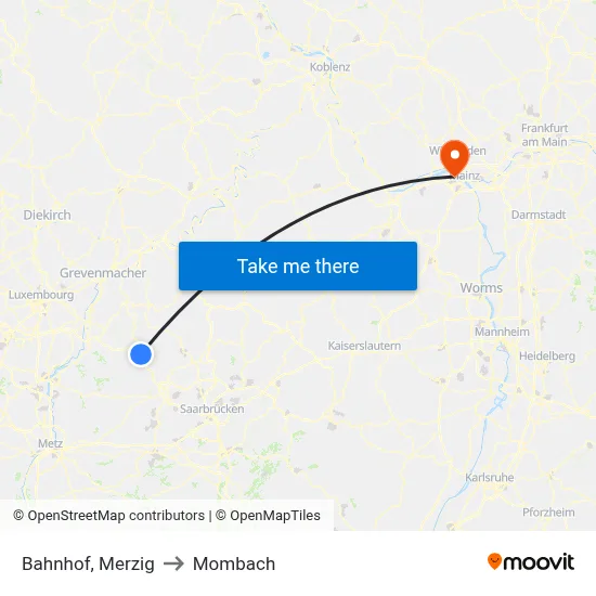 Bahnhof, Merzig to Mombach map