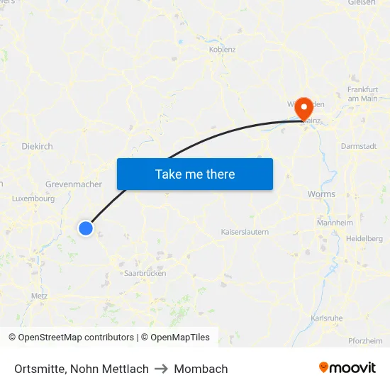 Ortsmitte, Nohn Mettlach to Mombach map