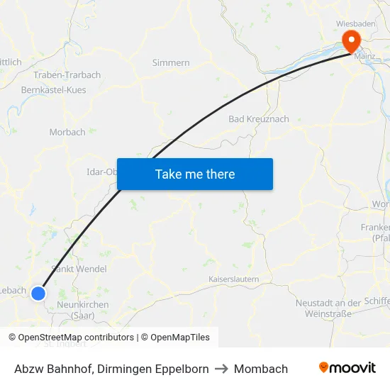 Abzw Bahnhof, Dirmingen Eppelborn to Mombach map
