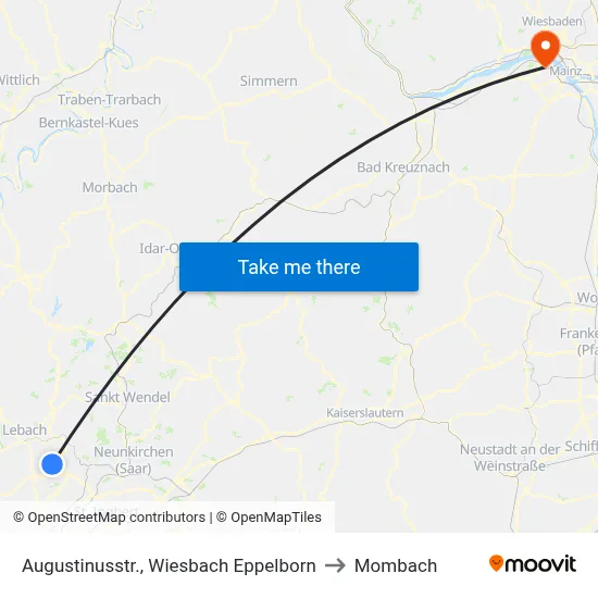 Augustinusstr., Wiesbach Eppelborn to Mombach map