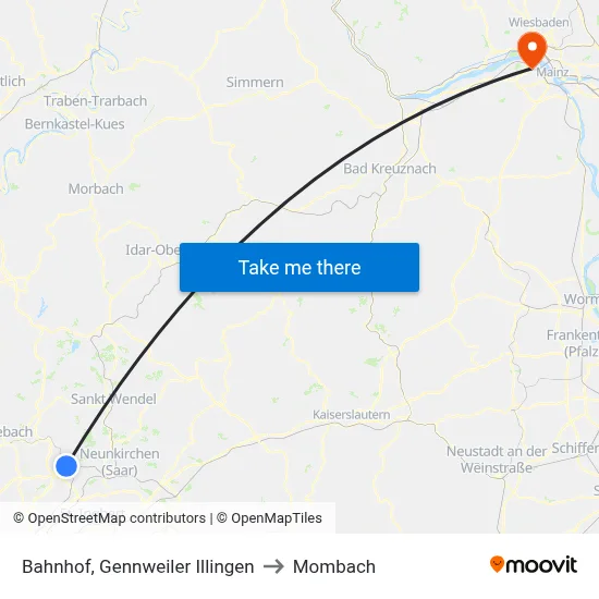 Bahnhof, Gennweiler Illingen to Mombach map