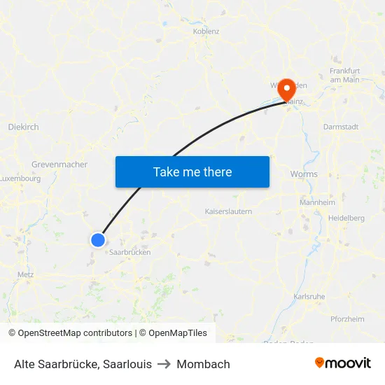 Alte Saarbrücke, Saarlouis to Mombach map