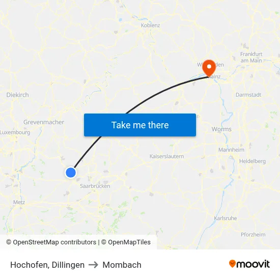Hochofen, Dillingen to Mombach map