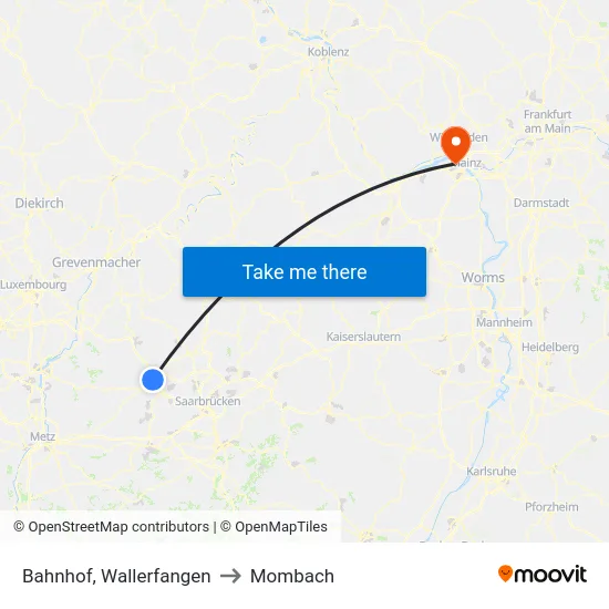 Bahnhof, Wallerfangen to Mombach map