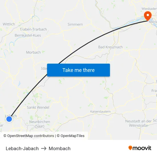 Lebach-Jabach to Mombach map