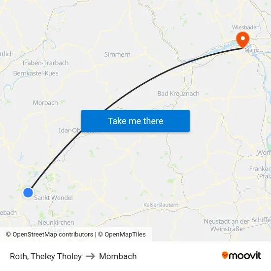 Roth, Theley Tholey to Mombach map