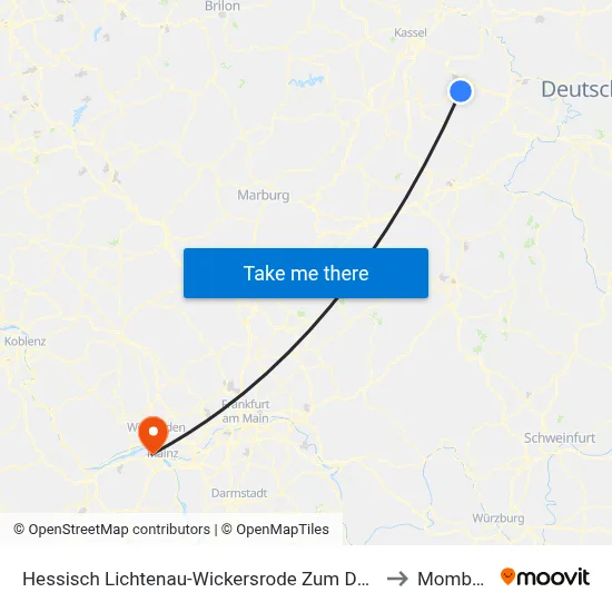 Hessisch Lichtenau-Wickersrode Zum Dänebach to Mombach map