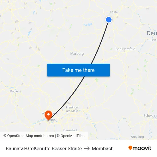 Baunatal-Großenritte Besser Straße to Mombach map