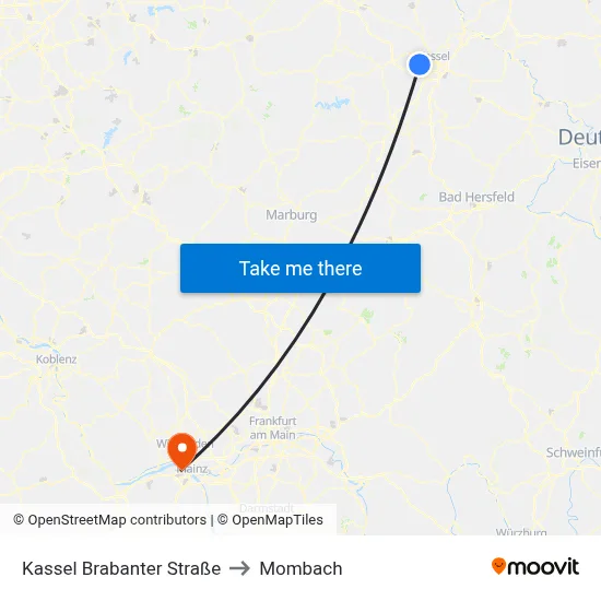 Kassel Brabanter Straße to Mombach map