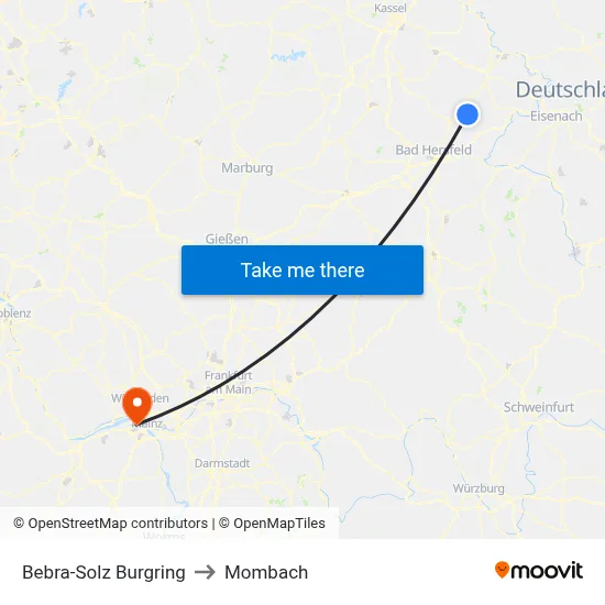 Bebra-Solz Burgring to Mombach map