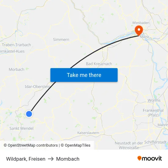 Wildpark, Freisen to Mombach map