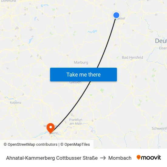 Ahnatal-Kammerberg Cottbusser Straße to Mombach map