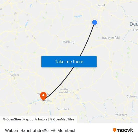 Wabern Bahnhofstraße to Mombach map