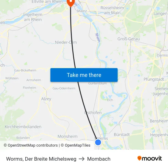 Worms, Der Breite Michelsweg to Mombach map