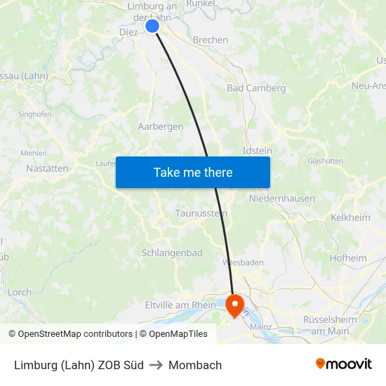 Limburg (Lahn) ZOB Süd to Mombach map