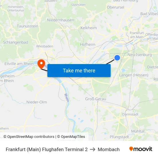 Frankfurt (Main) Flughafen Terminal 2 to Mombach map