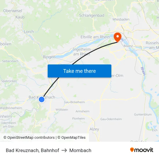 Bad Kreuznach, Bahnhof to Mombach map