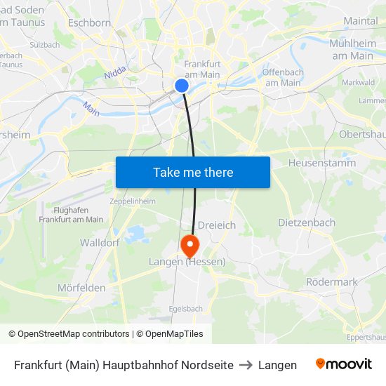 Frankfurt (Main) Hauptbahnhof Nordseite to Langen map