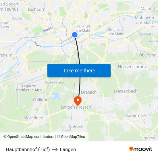 Hauptbahnhof (Tief) to Langen map