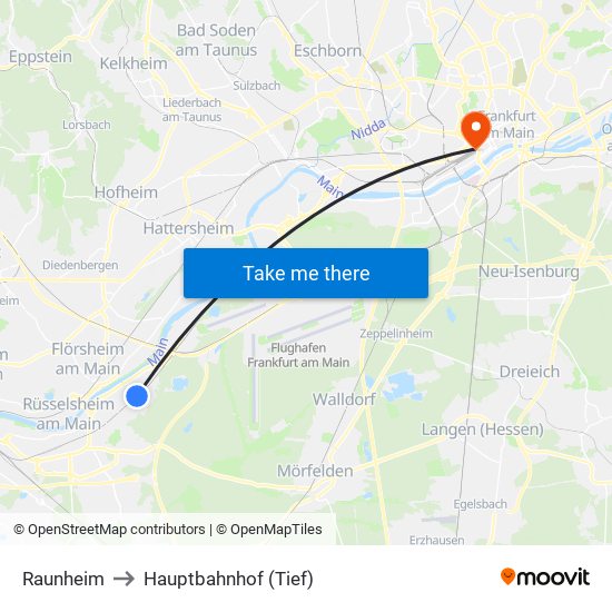 Raunheim to Hauptbahnhof (Tief) map