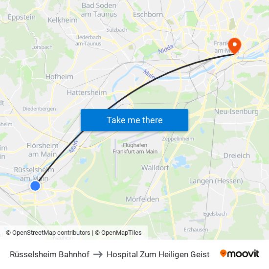 Rüsselsheim Bahnhof to Hospital Zum Heiligen Geist map