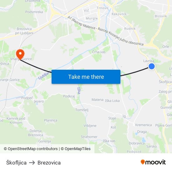 Škofljica to Škofljica map