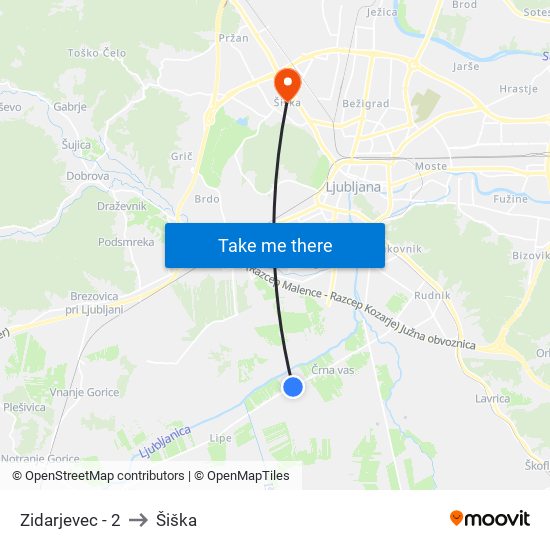 Zidarjevec - 2 to Šiška map
