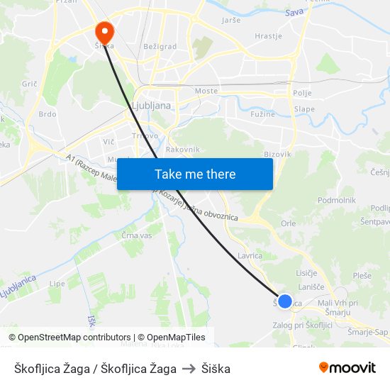 Škofljica Žaga / Škofljica Žaga to Šiška map