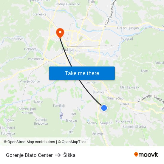 Gorenje Blato Center to Šiška map