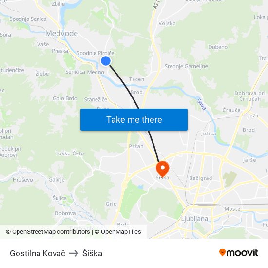 Gostilna Kovač to Šiška map