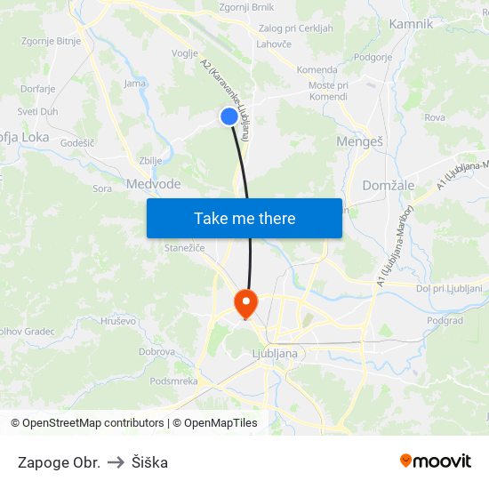 Zapoge Obr. to Šiška map