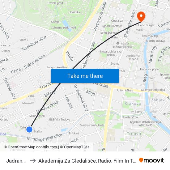 Jadranska to Akademija Za Gledališče, Radio, Film In Televizijo map