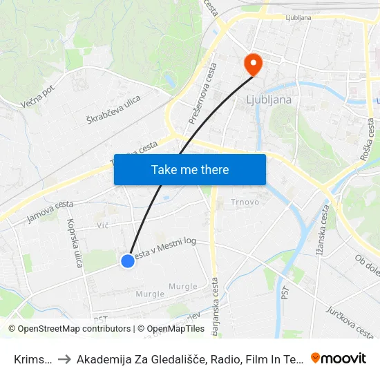 Krimska to Akademija Za Gledališče, Radio, Film In Televizijo map