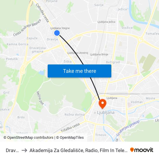 Dravlje to Akademija Za Gledališče, Radio, Film In Televizijo map