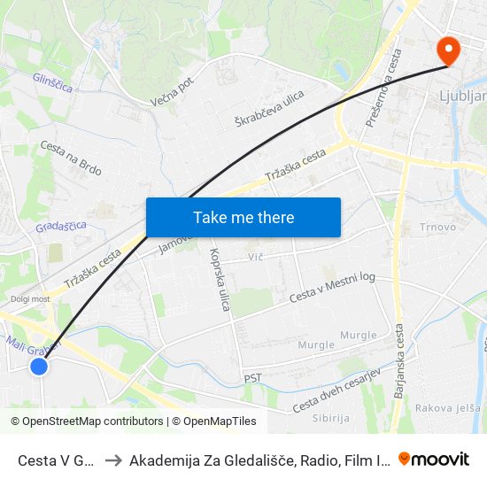 Cesta V Gorice to Akademija Za Gledališče, Radio, Film In Televizijo map