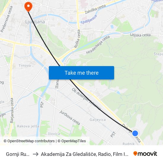 Gornji Rudnik to Akademija Za Gledališče, Radio, Film In Televizijo map