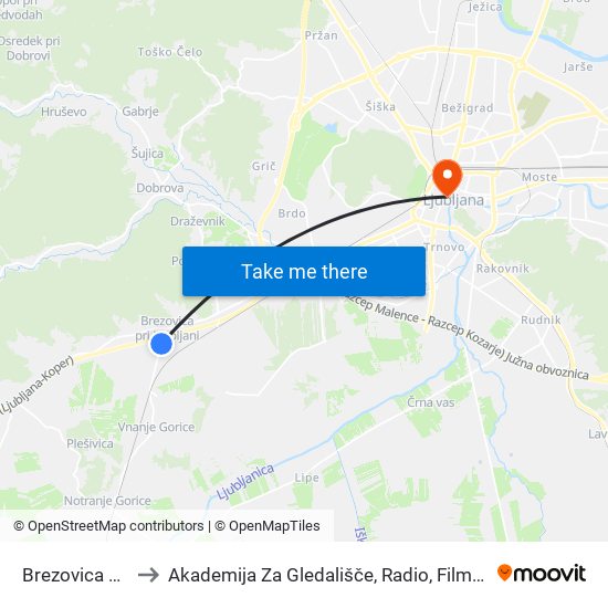 Brezovica Pošta to Akademija Za Gledališče, Radio, Film In Televizijo map