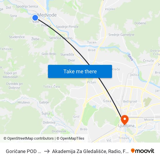 Goričane POD Gradom to Akademija Za Gledališče, Radio, Film In Televizijo map