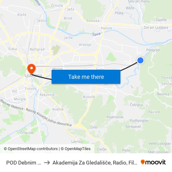 POD Debnim Vrhom to Akademija Za Gledališče, Radio, Film In Televizijo map