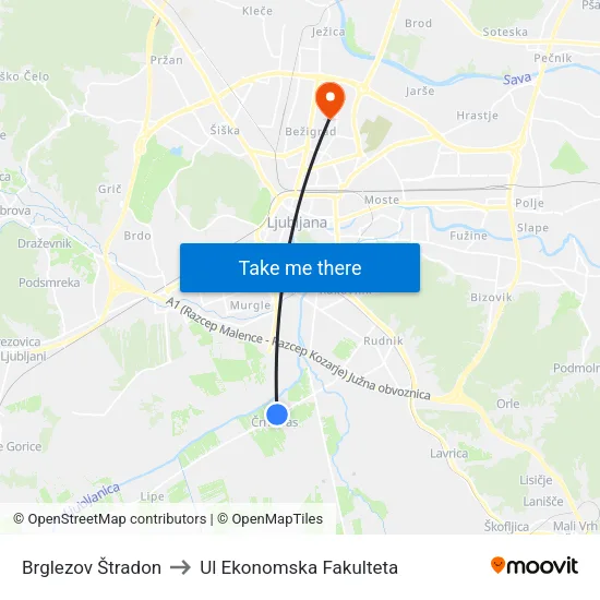 Brglezov Štradon to Ul Ekonomska Fakulteta map