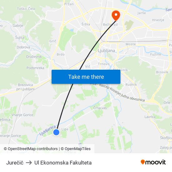 Jurečič to Ul Ekonomska Fakulteta map