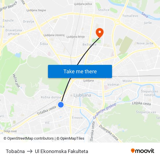 Tobačna to Ul Ekonomska Fakulteta map