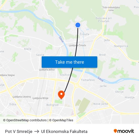 Pot V Smrečje to Ul Ekonomska Fakulteta map