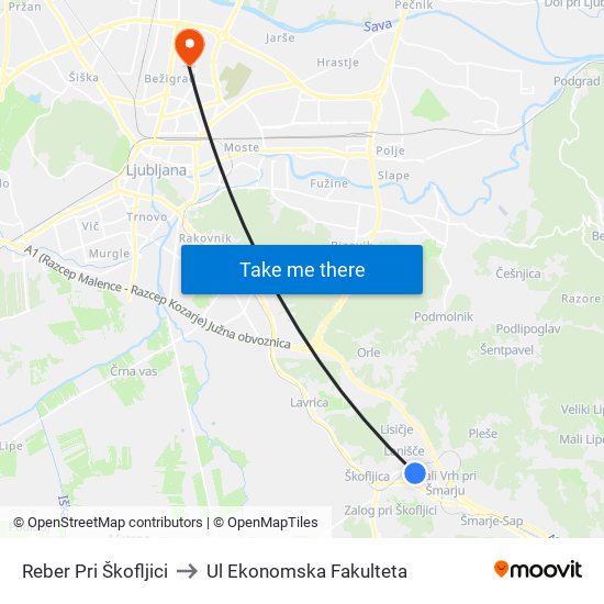 Reber Pri Škofljici to Ul Ekonomska Fakulteta map